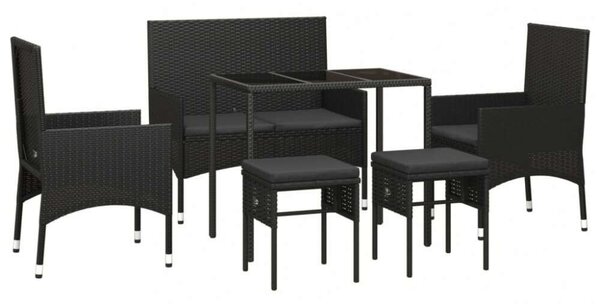 6 részes fekete polyrattan kerti ülőgarnitúra párnákkal
