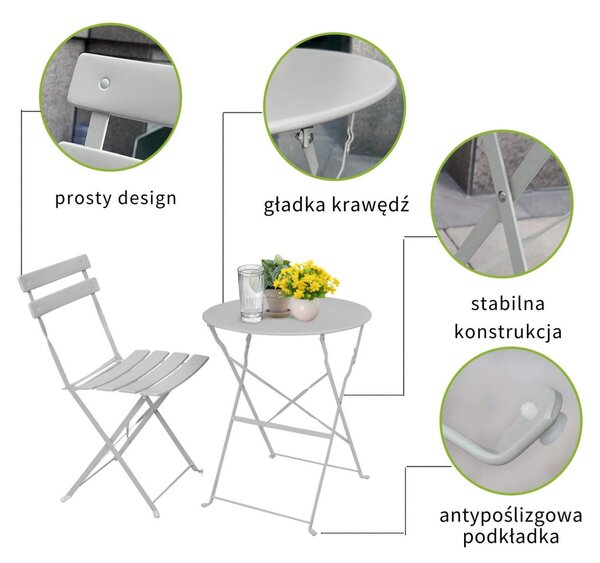 Fancy Garden Orion Fém Erkélybútor Szett Szürke Összecsukható
