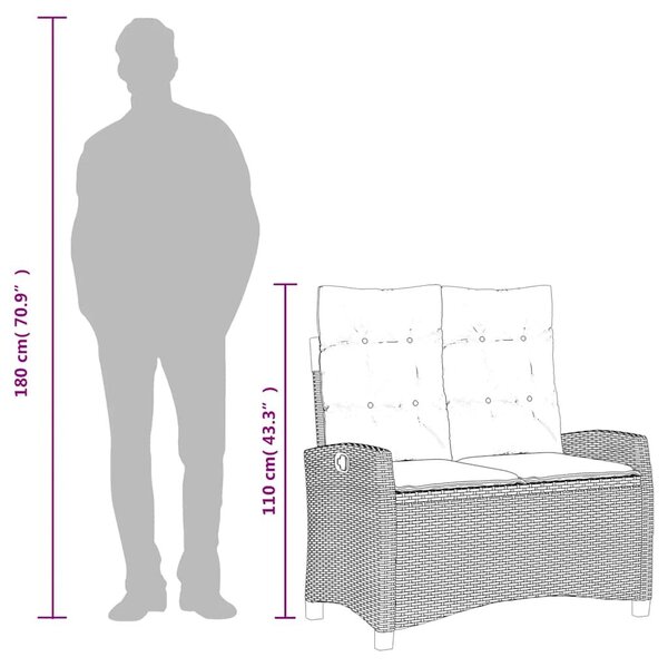 VidaXL 2 darabos kerti bútor szett párnákkal, fekete, polyrattan