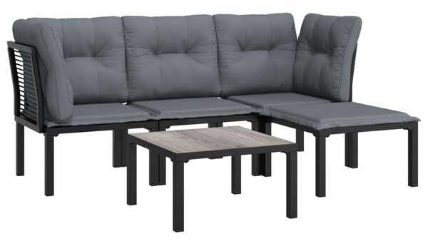Polyrattan Kerti Ülőgarnitúra - 5 részes - Fekete-Szürke