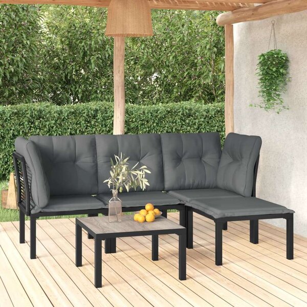 Polyrattan Kerti Ülőgarnitúra - 5 részes - Fekete-Szürke