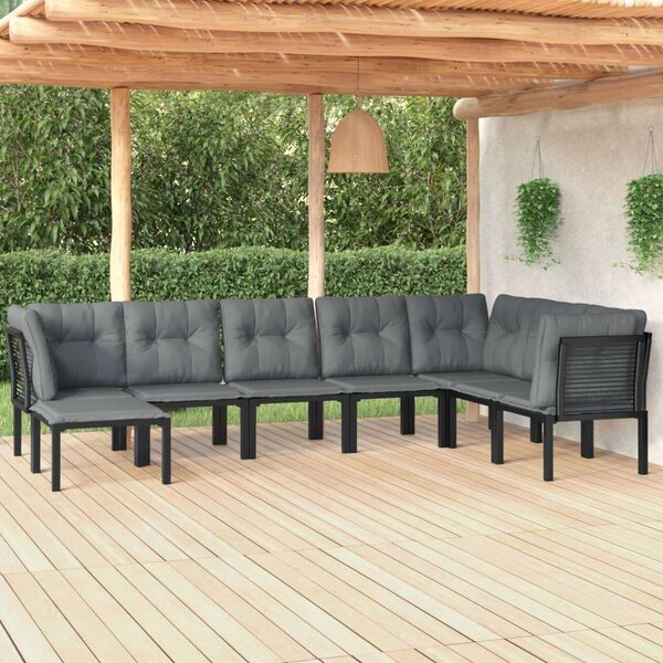 Polyrattan Kerti Garnitúra - 8 részes - Fekete-Szürke