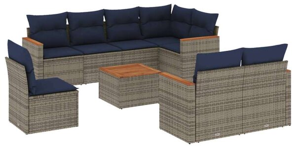 VidaXL 9-részes szürke polyrattan kerti ülőgarnitúra párnákkal