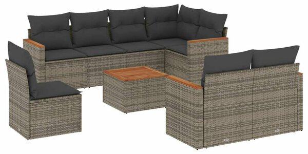 VidaXL 9-részes szürke polyrattan kerti ülőgarnitúra párnákkal