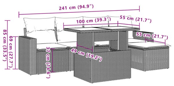 VidaXL Polyrattan Kerti Ülőgarnitúra - 6 részes - Szürke