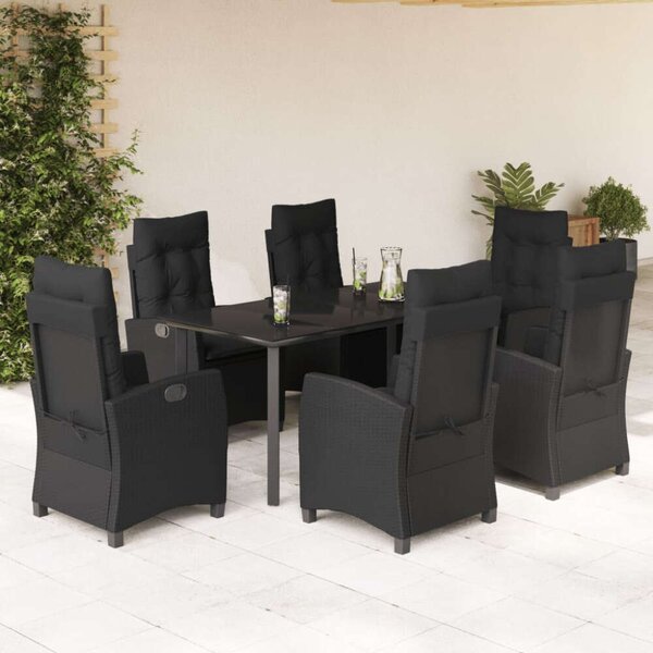 VidaXL Kerti Étkezőgarnitúra - 7 részes - Fekete Polyrattan