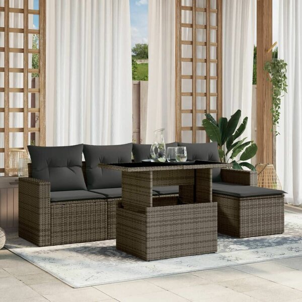VidaXL Polyrattan Kerti Ülőgarnitúra - 6 részes - Szürke