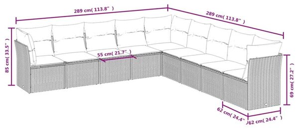 VidaXL Polyrattan Kerti Ülőgarnitúra - 9 részes, Világosszürke