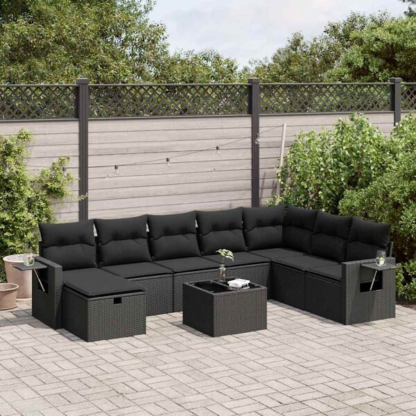VidaXL Polyrattan Kerti Ülőgarnitúra - 9 részes - Fekete