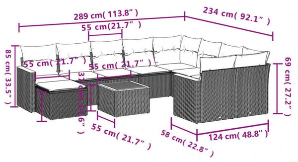 VidaXL Polyrattan Kerti Ülőgarnitúra - 11 részes - Fekete