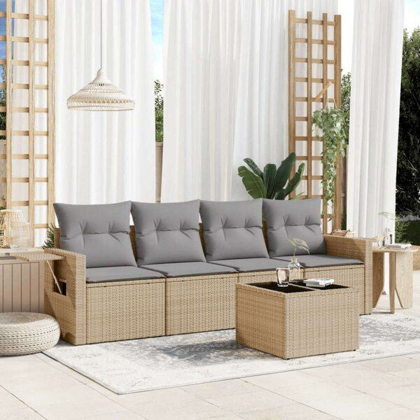 VidaXL - 5 Részes Kerti Ülőgarnitúra - Polyrattan - Bézs