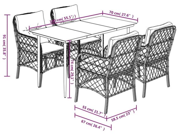 VidaXL 5 részes szürke polyrattan kerti étkezőgarnitúra párnával