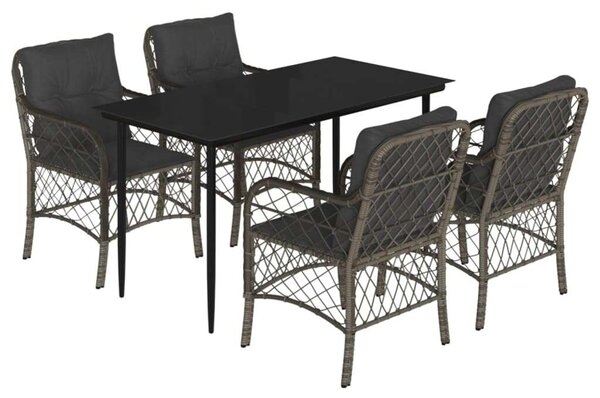 VidaXL 5 részes szürke polyrattan kerti étkezőgarnitúra párnával