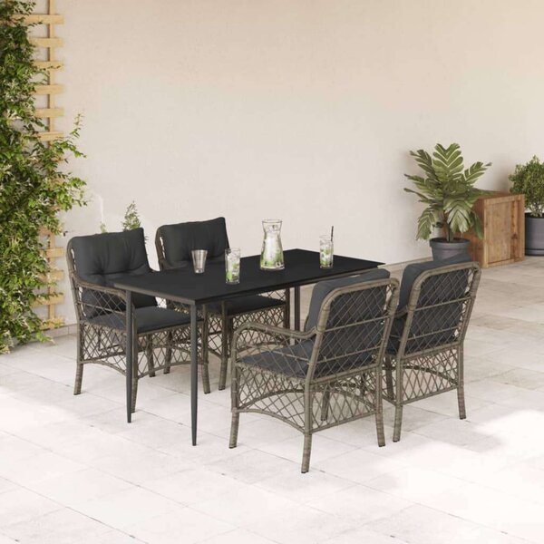 VidaXL 5 részes szürke polyrattan kerti étkezőgarnitúra párnával