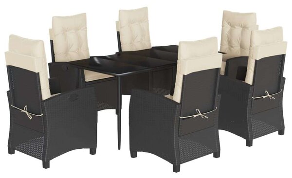 VidaXL 7 részes fekete polyrattan kerti étkezőgarnitúra párnával