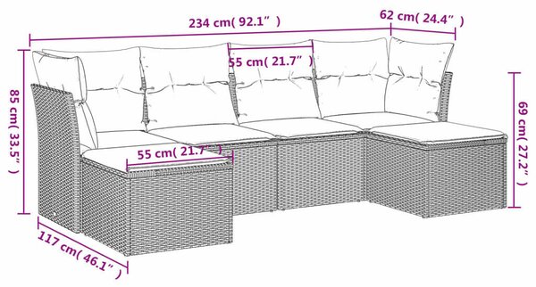VidaXL Polyrattan Kerti Ülőgarnitúra - 6 részes - Szürke
