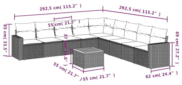 VidaXL Polyrattan Kerti Ülőgarnitúra - 10 részes - Fekete