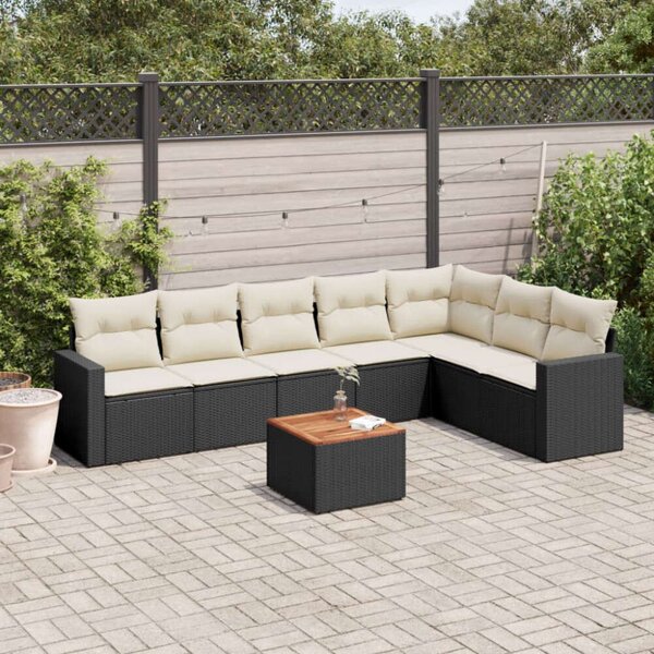 Polyrattan Kerti Ülőgarnitúra - 8 részes - Fekete