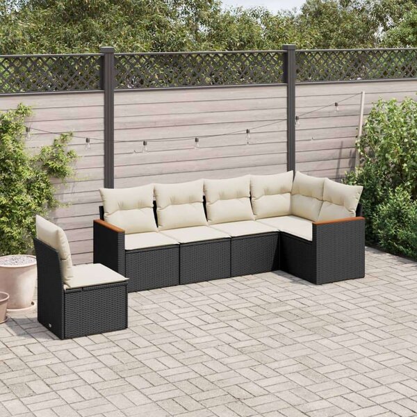 Polyrattan Kerti Ülőgarnitúra - 6 részes - Fekete