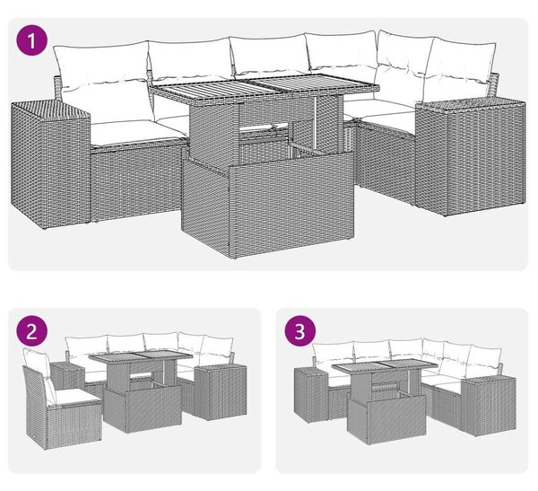 VidaXL Polyrattan Kerti Ülőgarnitúra - 6 részes - Fekete