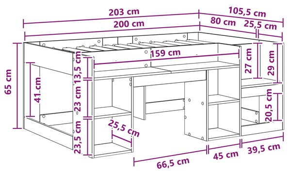 VidaXL Gyerekágy keret tárolóval Szürke Sonoma 80 x 200 cm Szerelt Fa