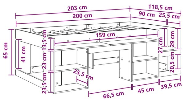VidaXL Gyerekágy keret tárolóval Fekete Tölgy 90 x 200 cm Szerelt Fa