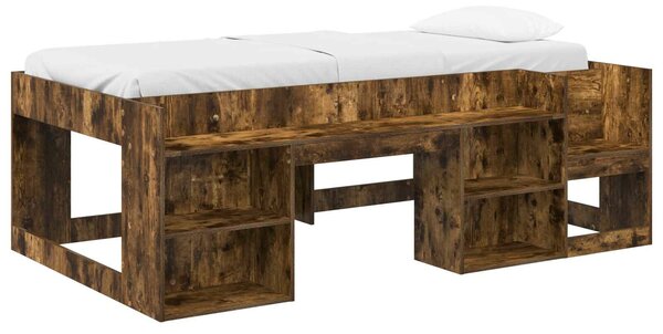 VidaXL Gyerekágy keret tárolóval Füstös Tölgy 90 x 190 cm Szerelt Fa