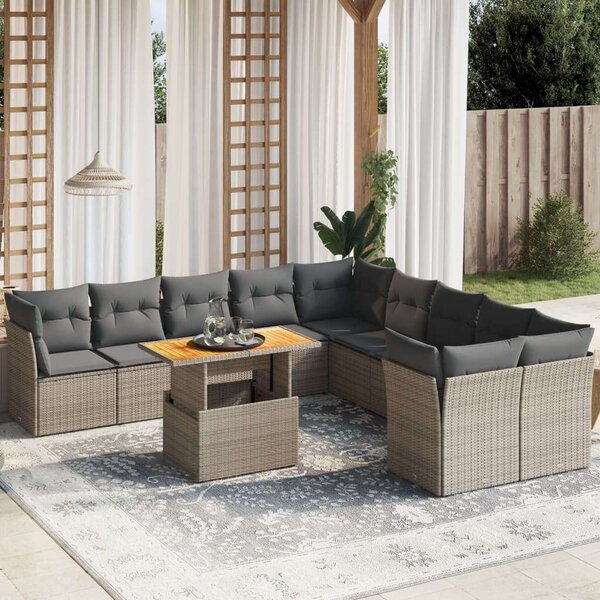 VidaXL Polyrattan Kerti Ülőgarnitúra - 11 részes - Szürke
