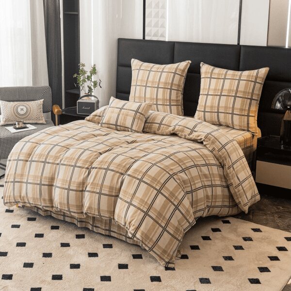 Mikroplüss ágyneműhuzat PLAID krémszínű Ágyneműhuzat mérete: 2 db 70 x 90 cm | 200 x 220 cm
