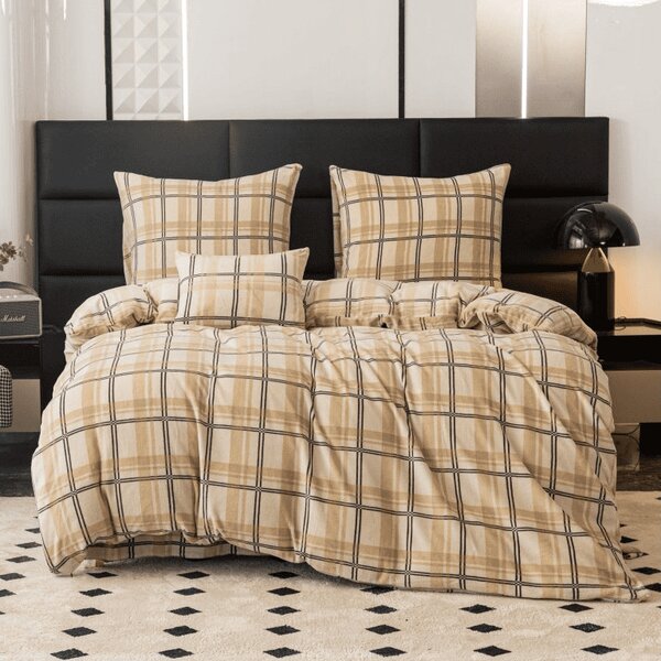 Mikroplüss ágyneműhuzat PLAID krémszínű Ágyneműhuzat mérete: 2 db 70 x 90 cm | 200 x 220 cm