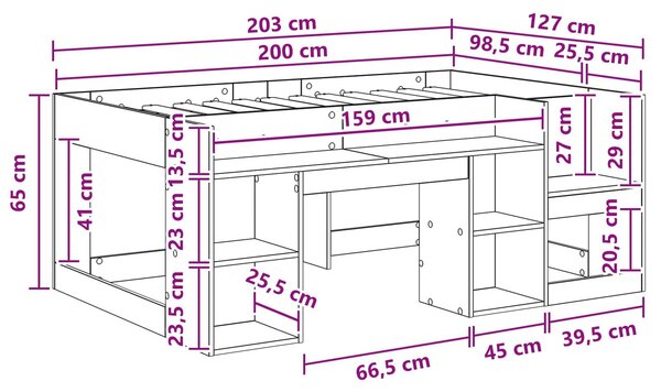 VidaXL Gyerekágy keret tárolóval Betonszürke 98.5 x 200 cm Szerelt Fa