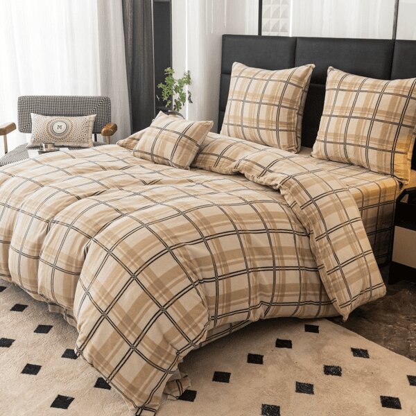 Mikroplüss ágyneműhuzat PLAID krémszínű Ágyneműhuzat mérete: 2 db 70 x 90 cm | 200 x 220 cm