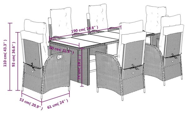 VidaXL Polyrattan Kerti Étkezőgarnitúra - 7 részes - Fekete