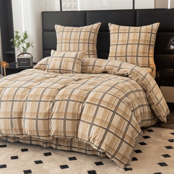 Mikroplüss ágyneműhuzat PLAID krémszínű Ágyneműhuzat mérete: 2 db 70 x 90 cm | 200 x 220 cm