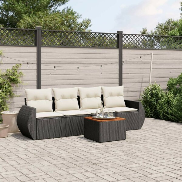 VidaXL 5 részes fekete polyrattan kerti kanapészett párnákkal