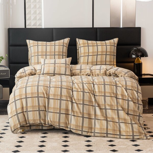 Mikroplüss ágyneműhuzat PLAID krémszínű Ágyneműhuzat mérete: 2 db 70 x 90 cm | 200 x 220 cm