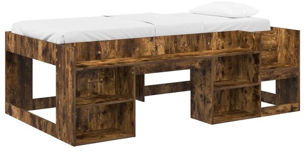 VidaXL Gyerekágy keret tárolóval Füstös Tölgy 75 x 190 cm Szerelt Fa