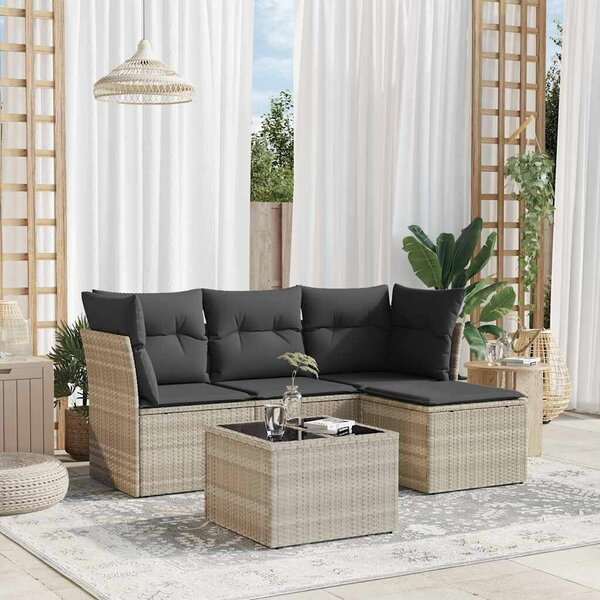 VidaXL 5 részes világosszürke polyrattan kerti ülőgarnitúra párnákkal
