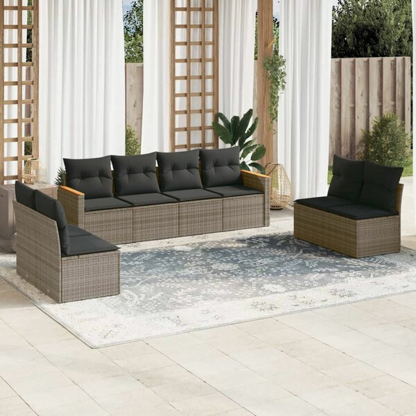 Polyrattan Kerti Ülőgarnitúra - 8 részes - Szürke