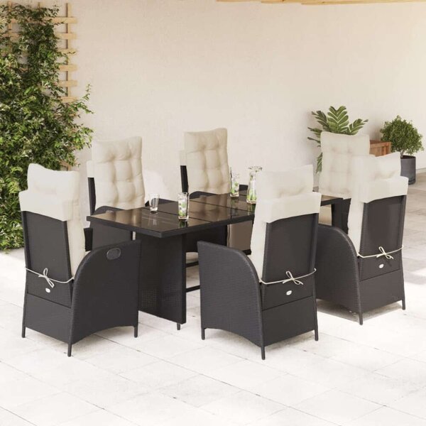 VidaXL Polyrattan Kerti Étkezőgarnitúra - 7 részes - Fekete