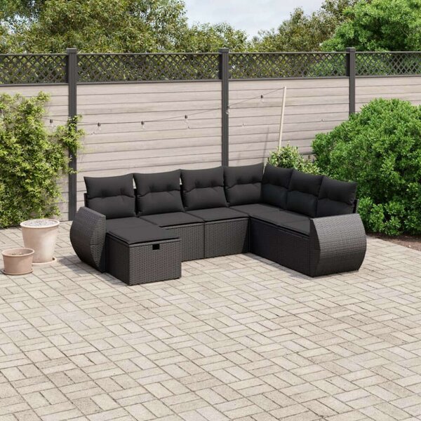 VidaXL Polyrattan Kerti Ülőgarnitúra - 7 részes - Fekete
