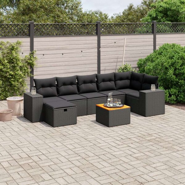 Polyrattan Kerti Ülőgarnitúra - 8 részes - Fekete