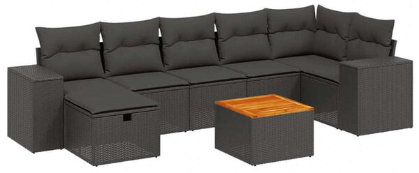 Polyrattan Kerti Ülőgarnitúra - 8 részes - Fekete