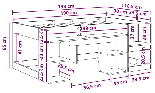 VidaXL Gyerekágy keret tárolóval Füstös Tölgy 90 x 190 cm Szerelt Fa