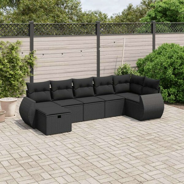 VidaXL Polyrattan Kerti Ülőgarnitúra - 7 részes - Fekete