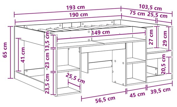 VidaXL Gyerekágy keret tárolóval Fehér 75 x 190 cm Szerelt Fa
