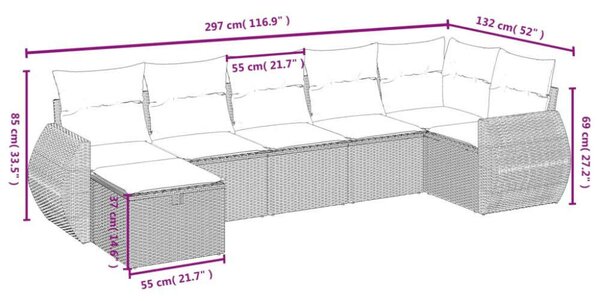 VidaXL Polyrattan Kerti Ülőgarnitúra - 7 részes - Fekete