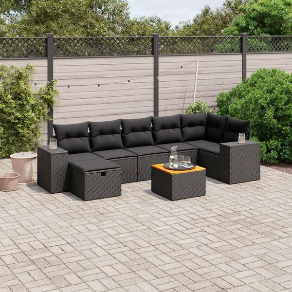 Polyrattan Kerti Ülőgarnitúra - 8 részes - Fekete