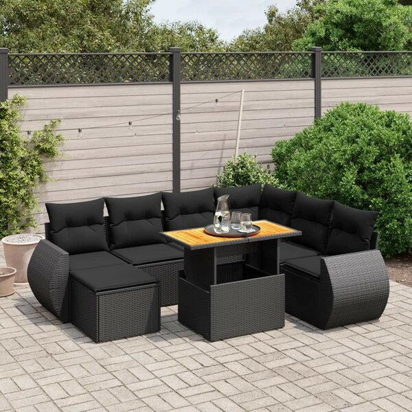 VidaXL Polyrattan Kerti Ülőgarnitúra - 8 részes - Fekete