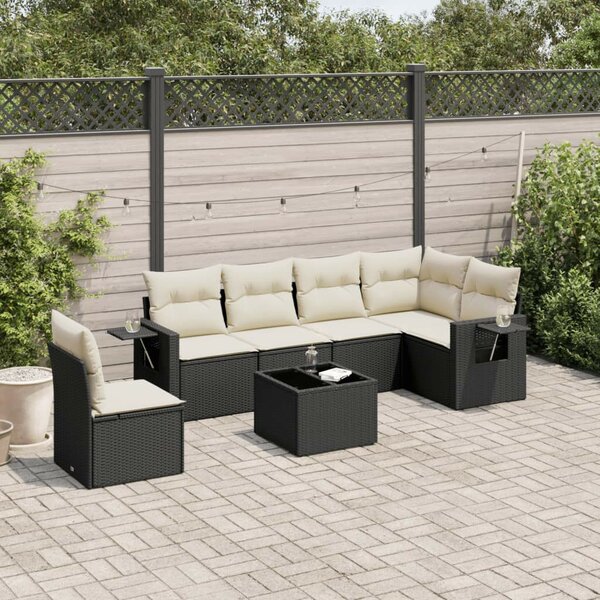 Polyrattan Kerti Ülőgarnitúra - 7 részes - Fekete
